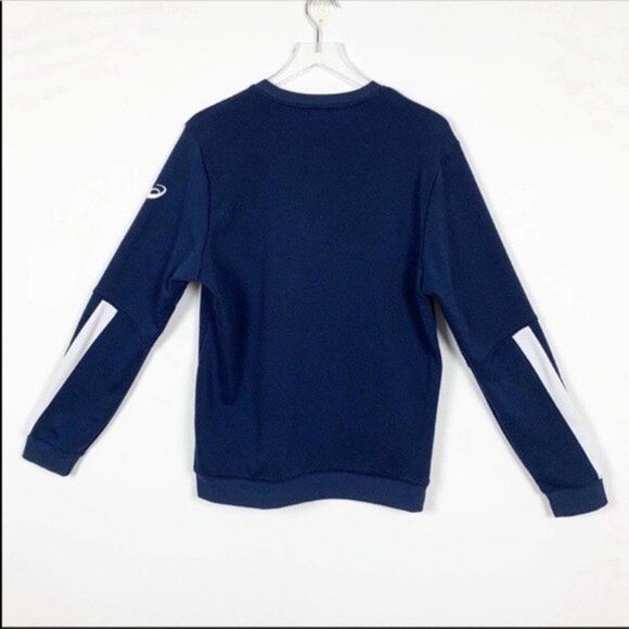 ASICS Women's Size Medium Navy Blue with White Stripe Athlete Crew Sweatshirt - Picture 2 of 5